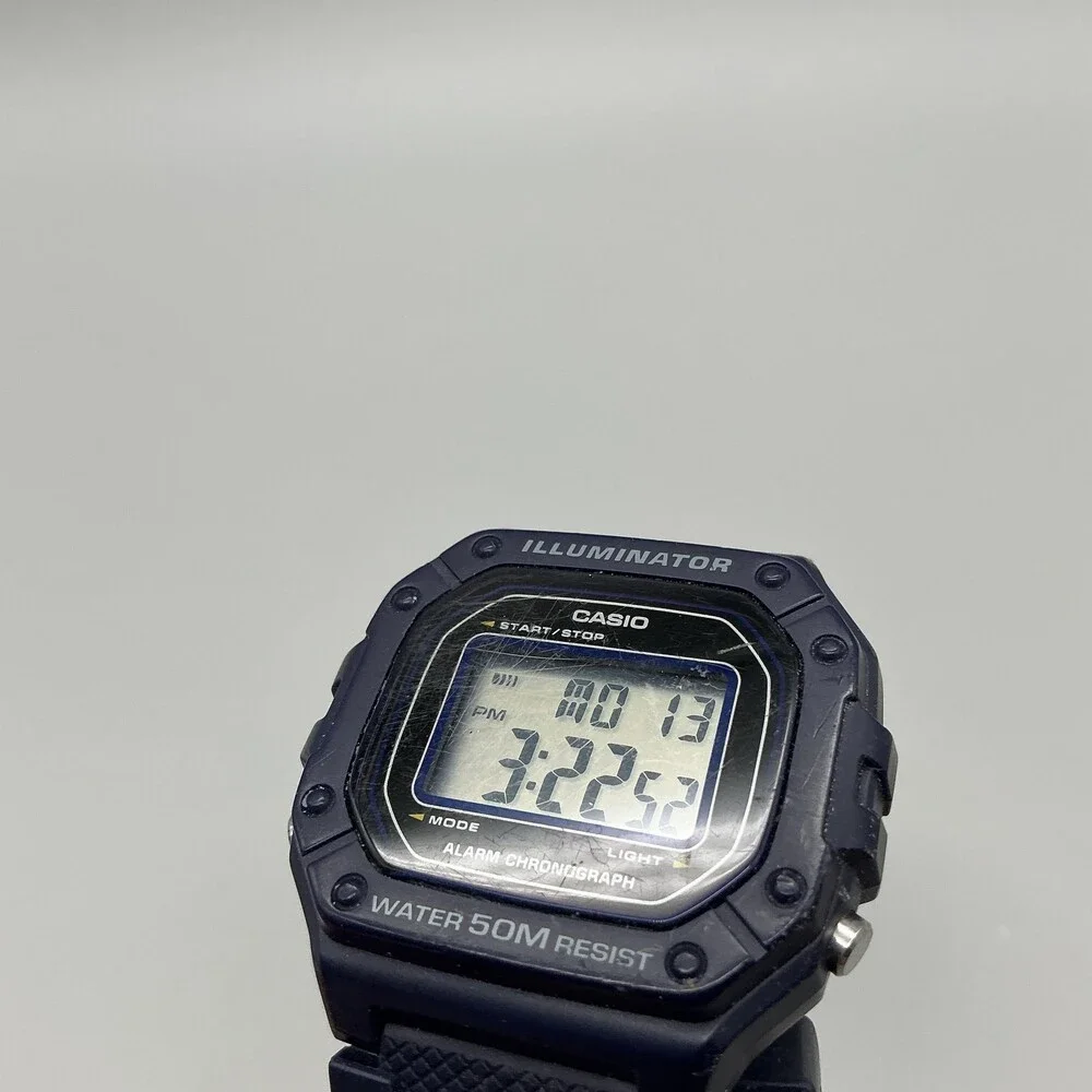 Casio W-218H Mens Watch 43mm Gray Digital Blue 50M Illuminator Alarm Chronograph